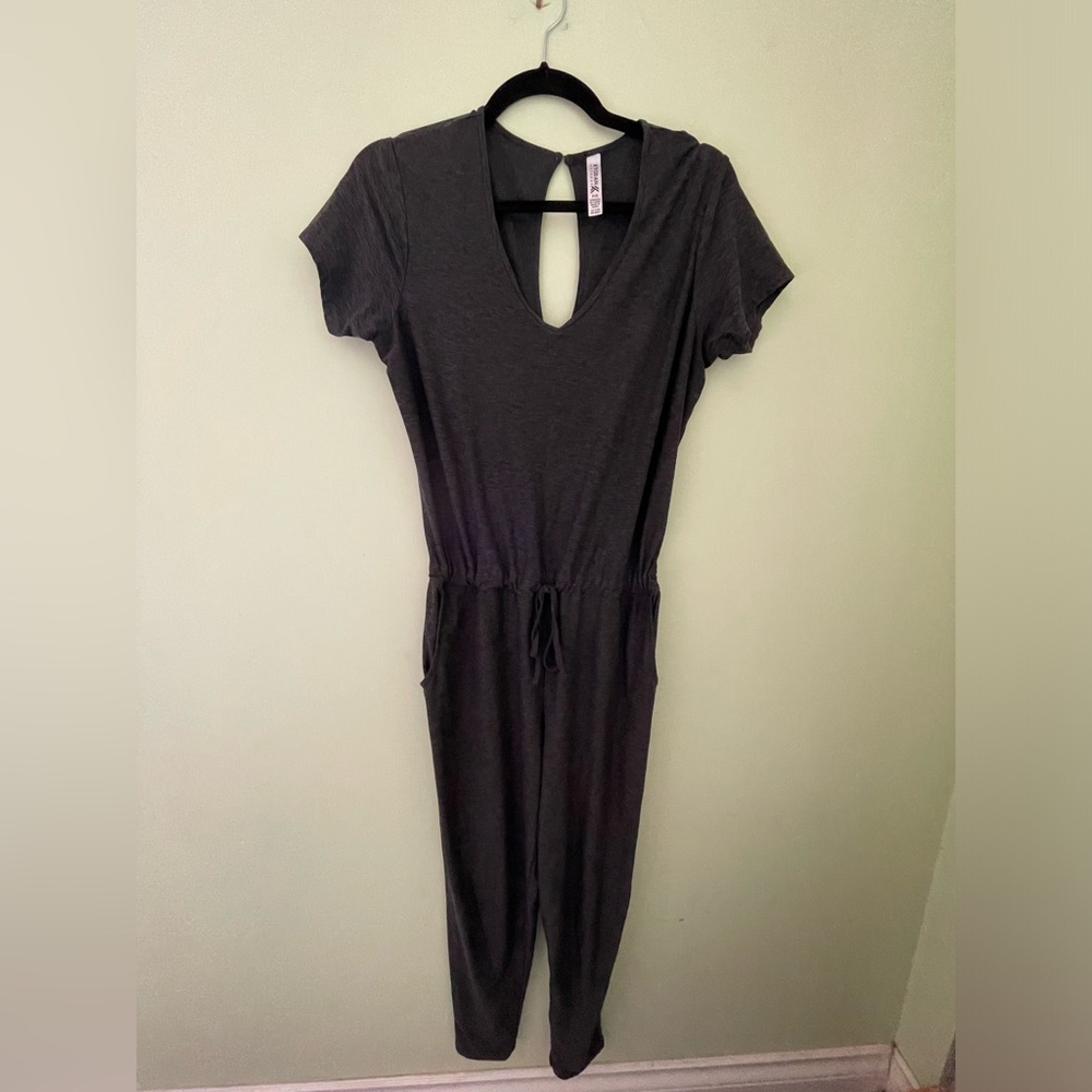 Womens Kyodan Charcoal Gray Jumpsuit with Drawstring waist and pockets Small